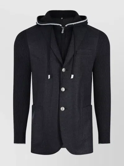 ELEVENTY HOODED BLAZER WITH RIBBED SLEEVES AND POCKETS