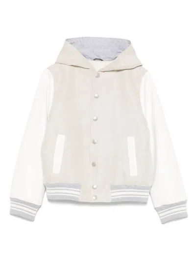 Eleventy Kids' Hooded Bomber Jacket In Beige