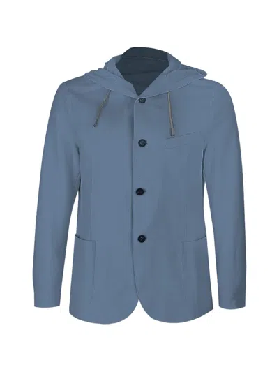 Eleventy Hooded Buttoned Blazer In Blue