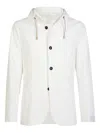 Eleventy Hooded Buttoned Blazer In White
