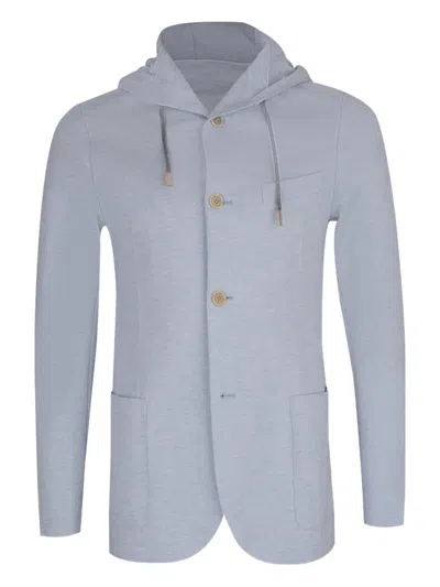 Eleventy Hooded Buttoned Jacket In Blue