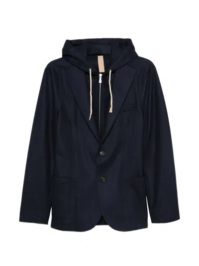 Eleventy Hooded Buttoned Jacket In Blue