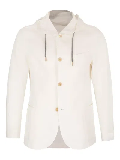Eleventy Hooded Buttoned Jacket In White