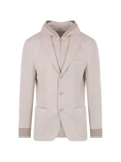 Eleventy Hooded Cotton Blazer In Neutral