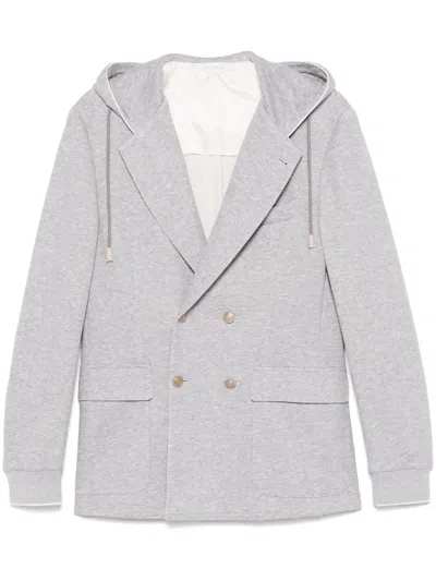 Eleventy Hooded Double-breasted Blazer In Grey