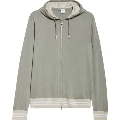 Eleventy Hooded Full Zip Cardigan In 070201 Green Sand And White