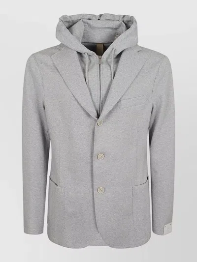 Eleventy Hooded Jacket Notch Lapel Single Breasted Pockets In Gray