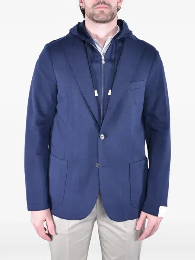 Eleventy Hooded Jersey Jacket In Blue