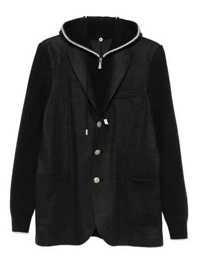 ELEVENTY HOODED KNIT-SLEEVE JACKET