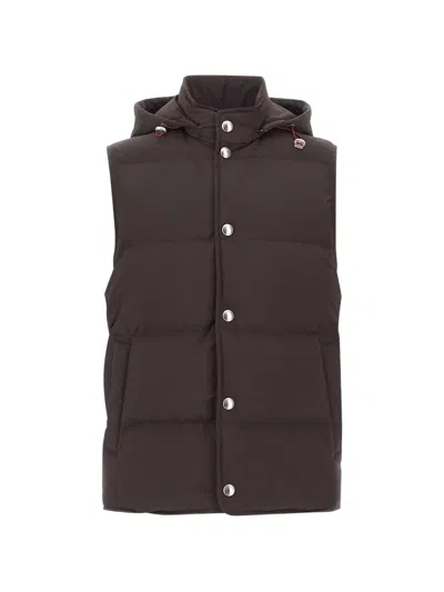 Eleventy Hooded Padded Gilet In Brown