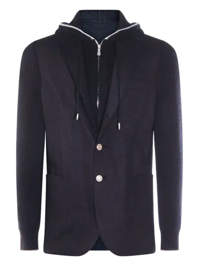 Eleventy Hooded Panelled Jacket In Blue
