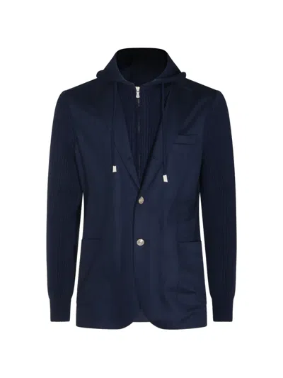 Eleventy Single Breasted Hooded Jacket In Blue