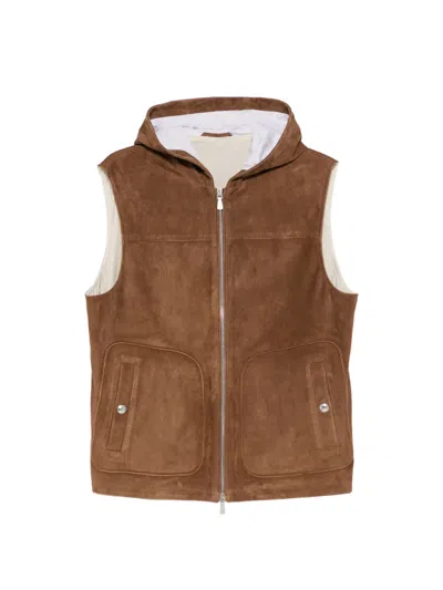 Eleventy Hooded Pocket Gilet In Brown