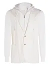 Eleventy Hooded Blazer With Front Pockets And Ribbed Sleeves In White