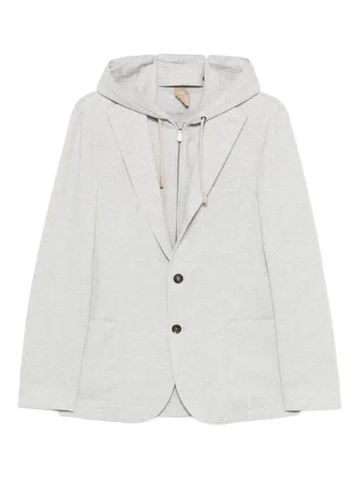 Eleventy Hooded Single-breasted Blazer In Gray