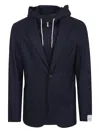 Eleventy Contemporary Single-breasted Jacket With Integrated Hood In Blue