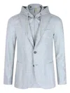 Eleventy Hooded Blazer With Front Pockets And Long Sleeves In Gray