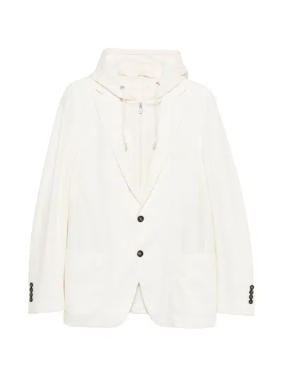 Eleventy Hooded Single-breasted Blazer In White