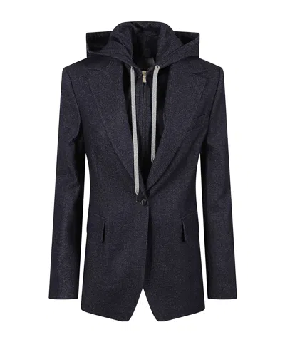 Eleventy Hooded Single-breasted Casual Jacket In Blue