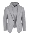 Eleventy Layered Single-breasted Hooded Blazer In Gray