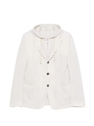 Eleventy Hooded Single-breasted Jacket In White