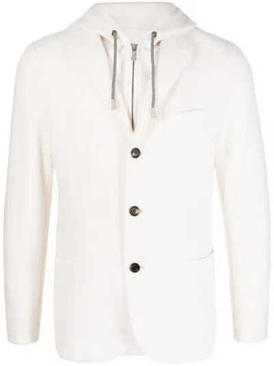 Eleventy Hooded Single-breasted Wool Blazer In White