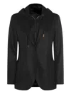 Eleventy Wool Blend Flannel Blazer With Removable Hooded Bib In Black