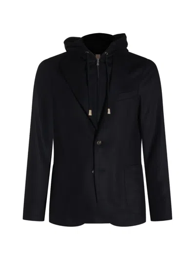 Eleventy Hooded Single-breasted Blazer In Black