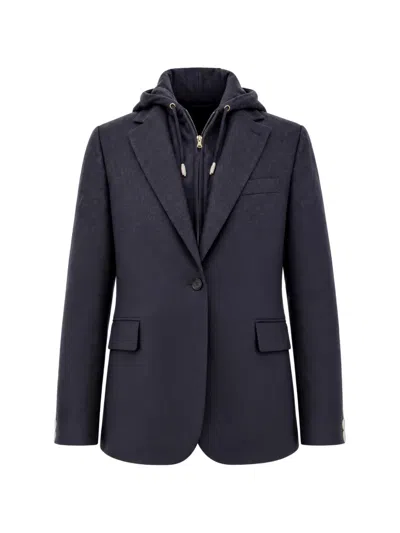 Eleventy Hooded Single-breasted Blazer In Gray