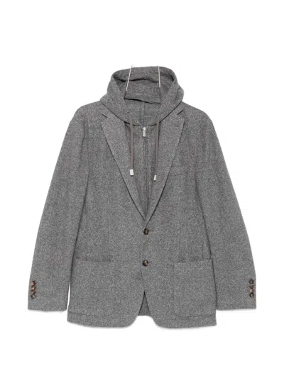 Eleventy Hooded Single-breasted Jacket In Gray