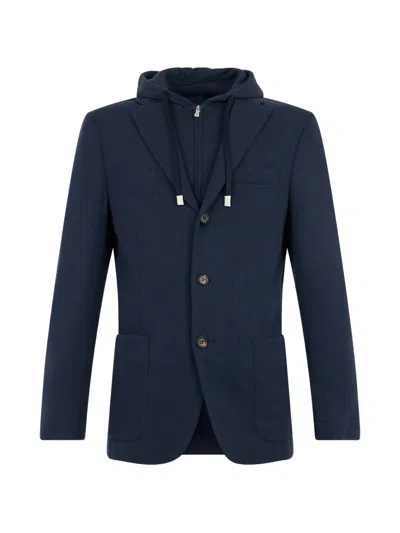 Eleventy Hooded Single-breasted Jacket In Multi