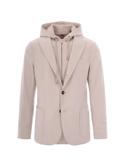 Eleventy Hooded Single-breasted Layered Jacket In Multi