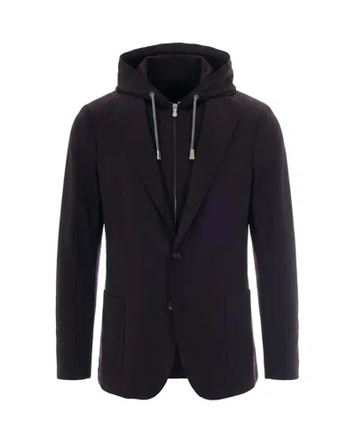 Eleventy Hooded Single-breasted Wool-blend Blazer In Black