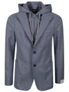 Eleventy Hooded Slim-fit Blazer With Alcantara Details In Gray