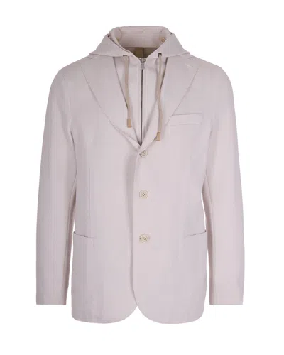 Eleventy Hooded Stretch Cotton-blend Jacket In Neutral