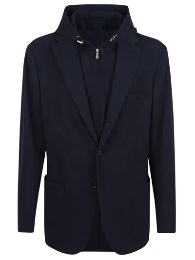 Eleventy Hooded Tailored Jacket With Unique Design In Blue