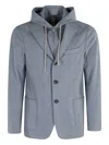 Eleventy Single-breasted Jacket With Drawstring Hood In Blue