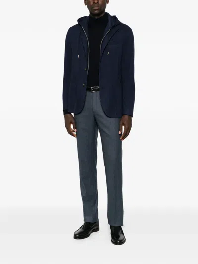 Eleventy Hooded Waffle-knit Jacket In Blue