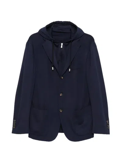 Eleventy Hooded Wool Jacket In Blue
