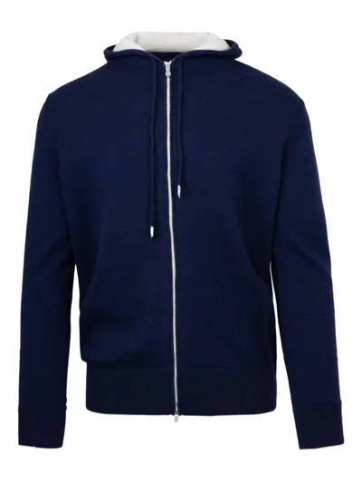Eleventy Hooded Zip-up Cashmere Sweater In Blue