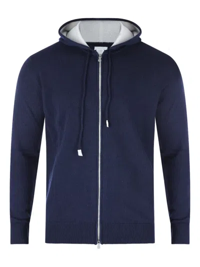 Eleventy Crewneck Sweater Ribbed Cuffs Hem Hood In Blue