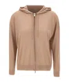 Eleventy Striped-trim Hooded Zip Cardigan In Brown