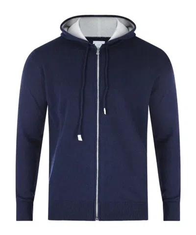 Eleventy Hooded Zip-up Cashmere Sweater In Blue