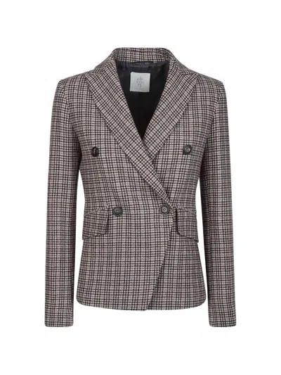 Eleventy Houndstooth Double-breasted Blazer In Brown