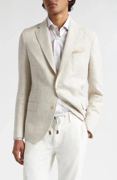 Eleventy Houndstooth Linen & Wool Sport Coat In Sand