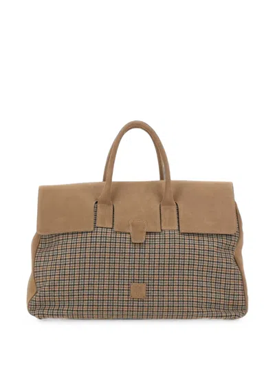 Eleventy Houndstooth-panelled Suede Tote Bag In Brown