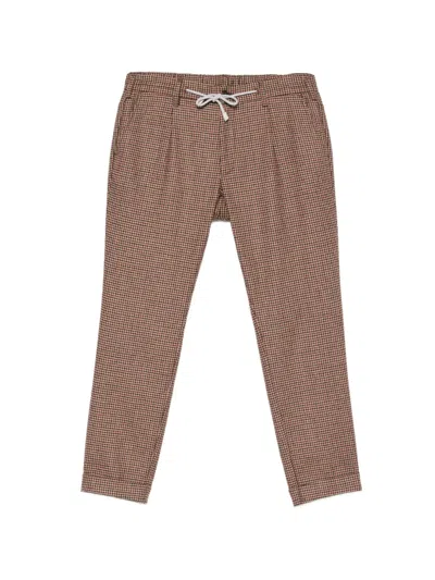 Eleventy Houndstooth-pattern Drawstring Trousers In Brown