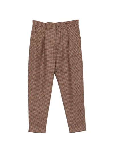 Eleventy Houndstooth-pattern Pleated Trousers In Brown