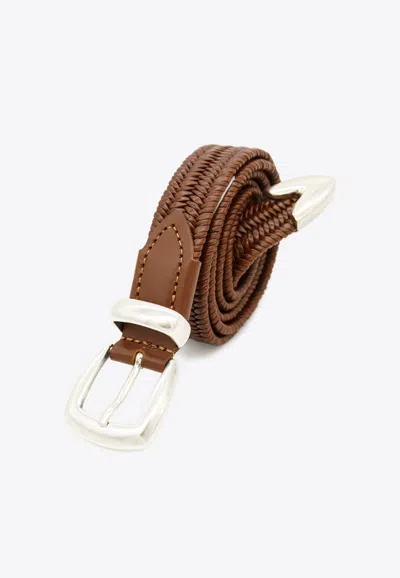 Eleventy Interwoven Leather Belt In Brown