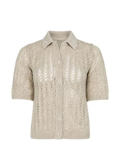 Eleventy Ivory Beige Open-knit T-shirts In Neutral